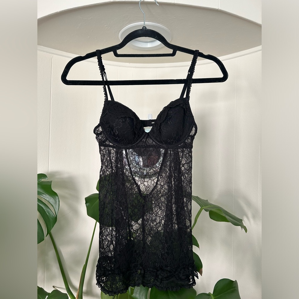 Victoria's Secret Black Lace Chemise with Spaghetti Straps
